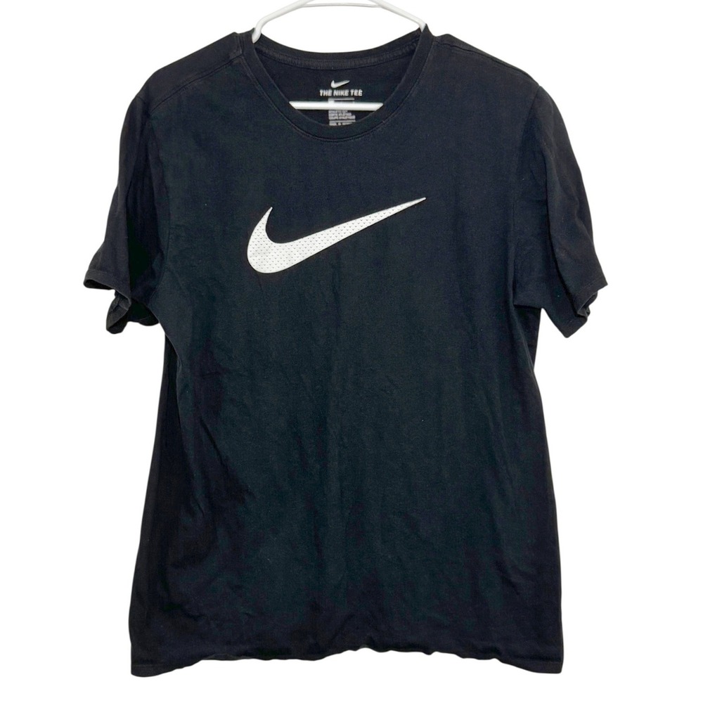 Nike Shirt Womens Large Black Big Swoosh Graphic Athletic Cut Tee Short Sleeve L